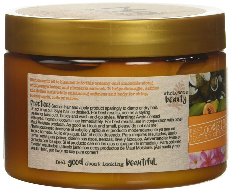 [Australia] - Maui Moisture Curl Quench + Coconut Oil Hydrating Curl Smoothie, Creamy Silicone-Free Styling Cream for Tight Curls, Braids, Twist-Outs & Wash & Go Styles, Vegan & Paraben-Free, 12 oz 