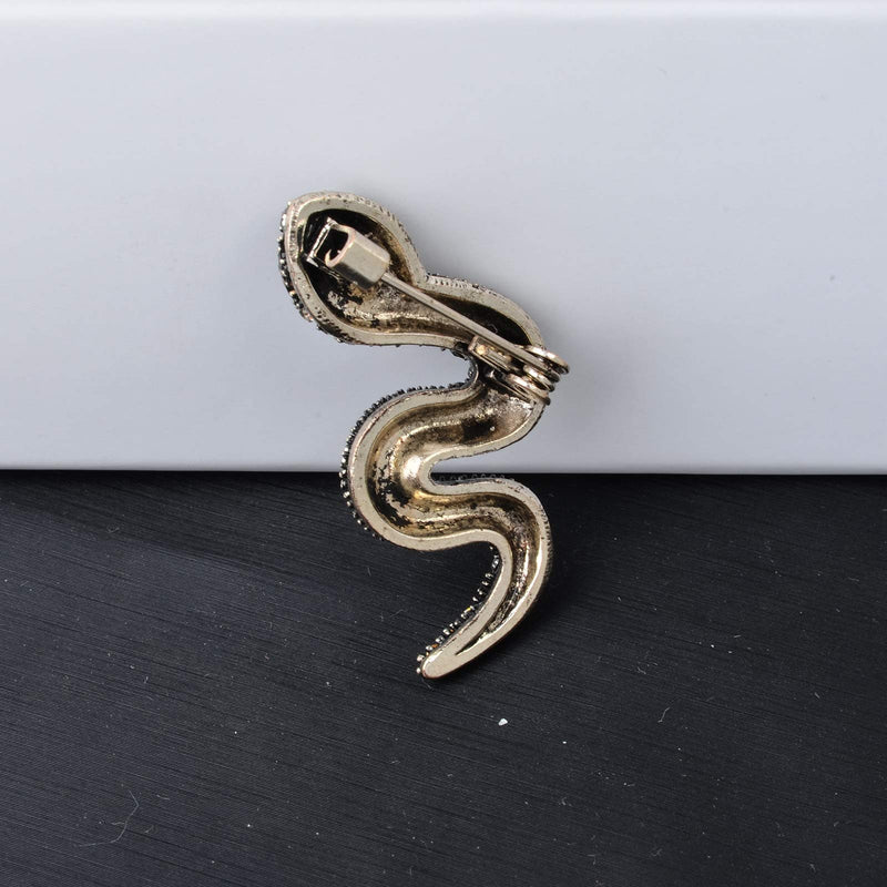 [Australia] - Vintage Enamel Crystal Cobra Snake Brooch Pins Reptile Animal Python Antique Breastpin Costume Jewelry for Women Men Black Snake 