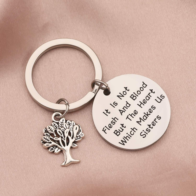 [Australia] - LQRI Unbiological Sister Gift BFF Gift to My Bonus Sister in Law Gift It's Not The Flesh and Blood But Heart Which Makes Us Sisters Keychain Sister Friendship Jewelry Stepsister Gift sliver 