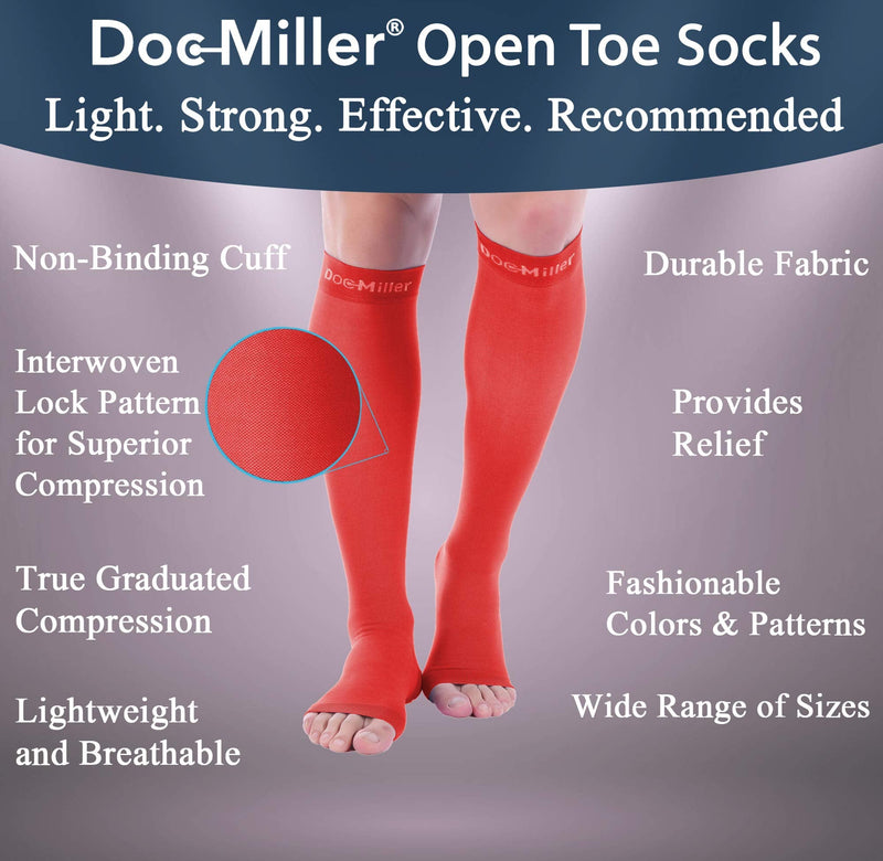 [Australia] - Doc Miller Open Toe Compression Socks 1 Pair 20-30mmHg Support Circulation Recovery Shin Splints Varicose Veins Red Medium 