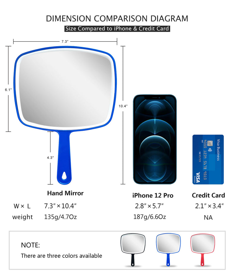 [Australia] - Hand Mirror,Extra Large Handheld Mirror with Handle, Makeup Mirror,Salon Barbers Hairdressers Hand Mirror,Wide Angle 7.3″W×10.4″L,Blue Blue 