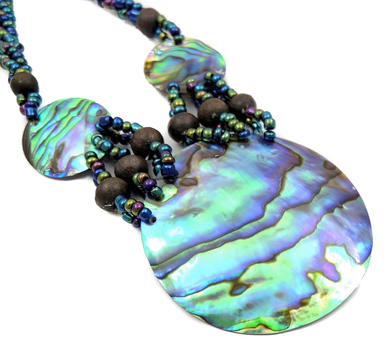 [Australia] - Swimmi Natural Iridescent Paua Abalone Shell Pendant Beads Necklace 19 Inches Handmade Jewelry EA376 