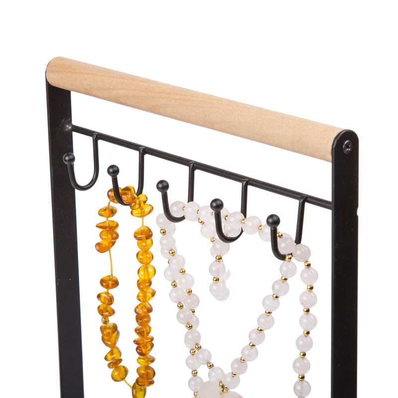 [Australia] - Creative Home 50250 Wire Jewelry and Watch Stand, Hanger, Organizer with Black Powder Coating, Acacia Wood, 7-7/8" x 4" x 12" H 