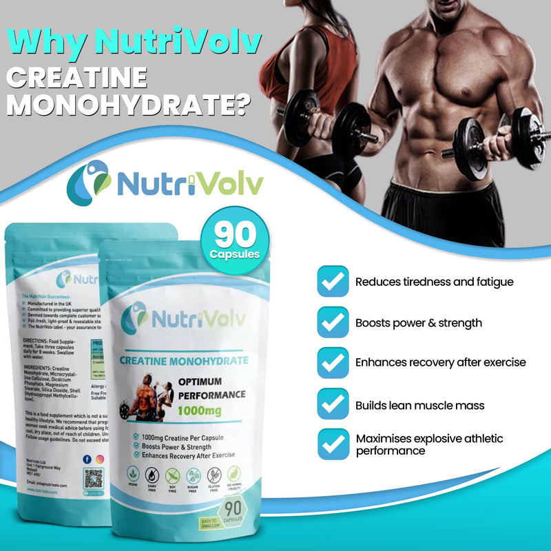 [Australia] - Creatine Monohydrate 1000mg Pure Supplements Gain Muscle & Build Strength | 90 Capsules 