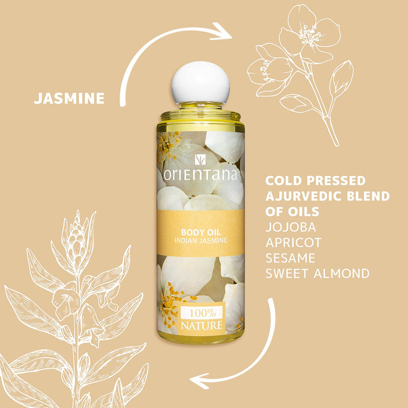 [Australia] - Orientana - Body Oil for Women Indian Jasmine | 100% Natural Vegan Ayurvedic Massage Oil | Jojoba Oil & Vitamin | Firming Dry & Sensitive Skin - 210ml 