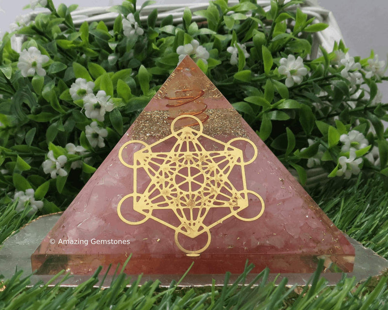[Australia] - Large Orgone Pyramid | Rose Quartz Pyramid Crystal | Metatron Orgonite Pyramid | Organ Pyramids Positive Energy Healing Metatron Cube 