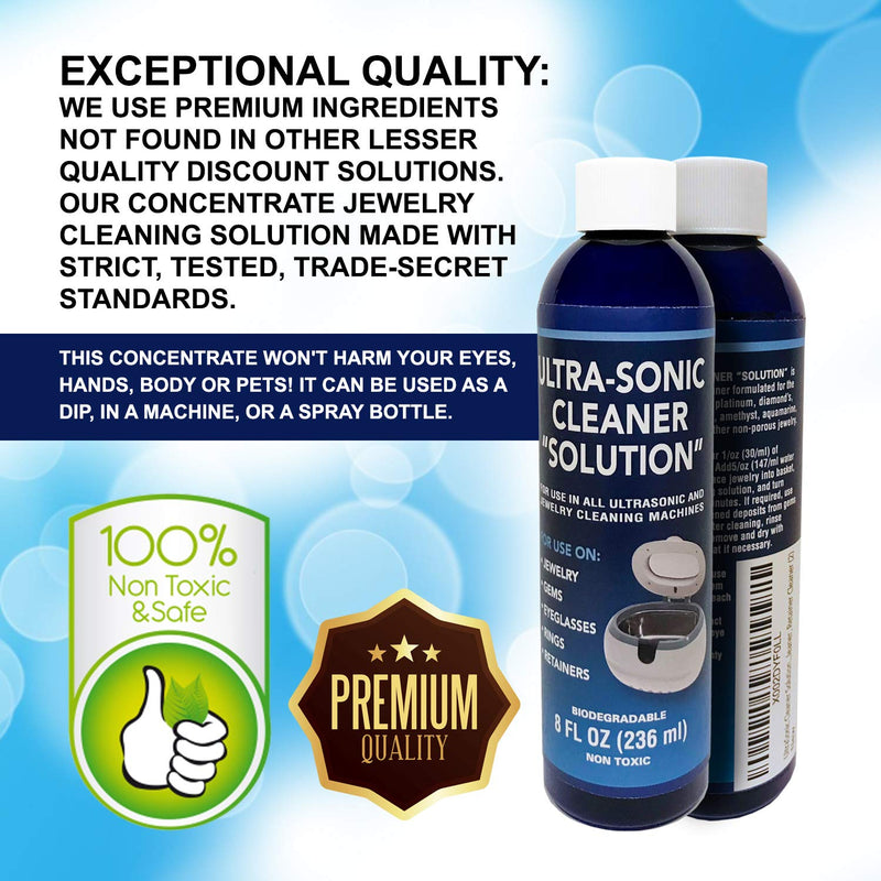 [Australia] - Jewelry Cleaner, Ultrasonic Jewelry Cleaner Solution - Jewelry Cleaner for Gold, Silver, Platinum Diamonds and Non-Porous Precious & Semi-Precious Jewelry (8 Ounce) 8 ounce 