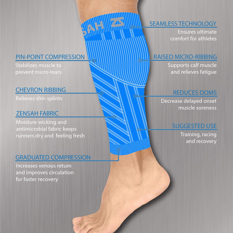 [Australia] - Zensah Calf / Shin Splint Compression Sleeve - Treat Shin Splints and Calf Strains - Compression Sleeve for Running, Basketball, Tennis, Hiking and Jogging - Shin Compression Sleeve (SINGLE SLEEVE) X-Small/Small Blue 