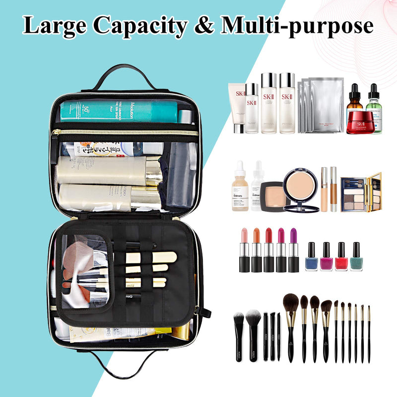 [Australia] - DIMJ Cosmetic Bag, Travel Makeup Bag Double-sided Makeup Case Organizer with Zipper Portable Artist Storage Bag Waterproof Storage Case for Cosmetics, Brushes, Toiletry (black) Black and Clear 