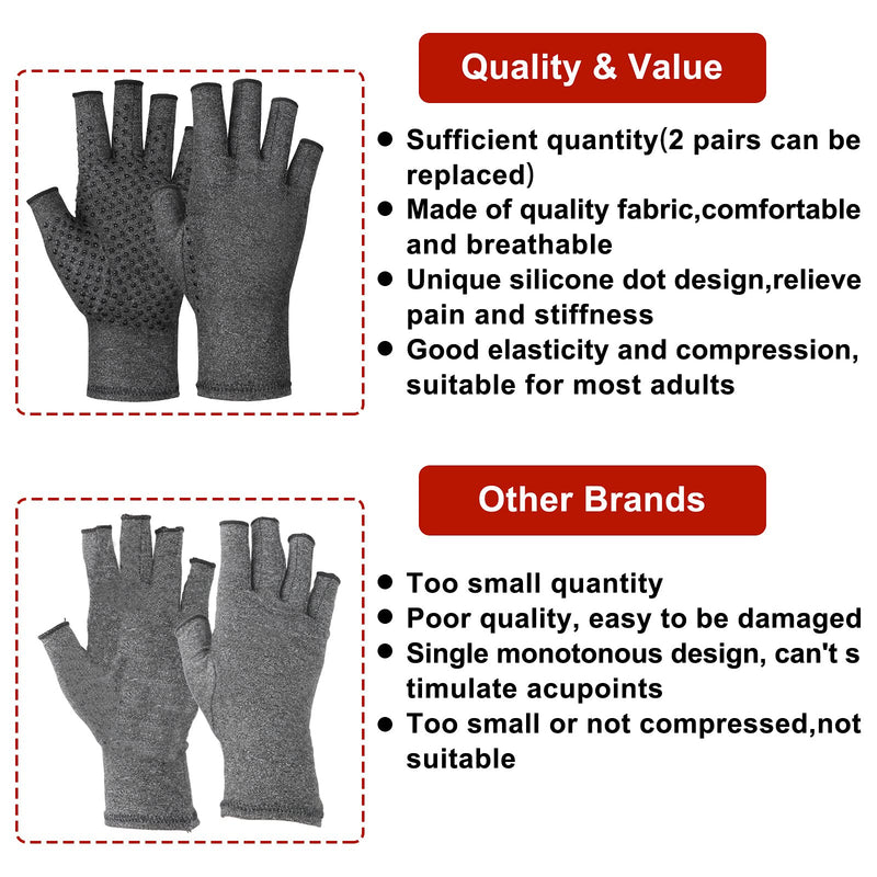 [Australia] - 2 Pairs Arthritis Gloves Unisex Pressure Gloves Breathable Relieve Joint Pain Gloves Fingerless for Adult Man Woman Provide Support and Warmth, 2 Colors 