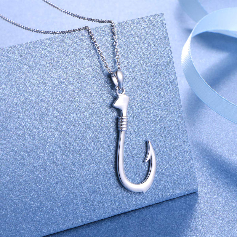 [Australia] - 925 Sterling Silver Hawaii Fishing Fish Hook Pendant Necklace for Women Girls Gift 