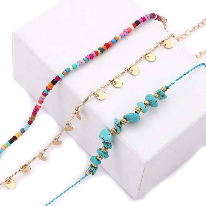 [Australia] - YAHPERN Anklets for Women Girls Color Beads Turquoise Drop Sequin Charm Adjustable Ankle Bracelets Set Boho Multilayer Beach Foot Jewelry gold 