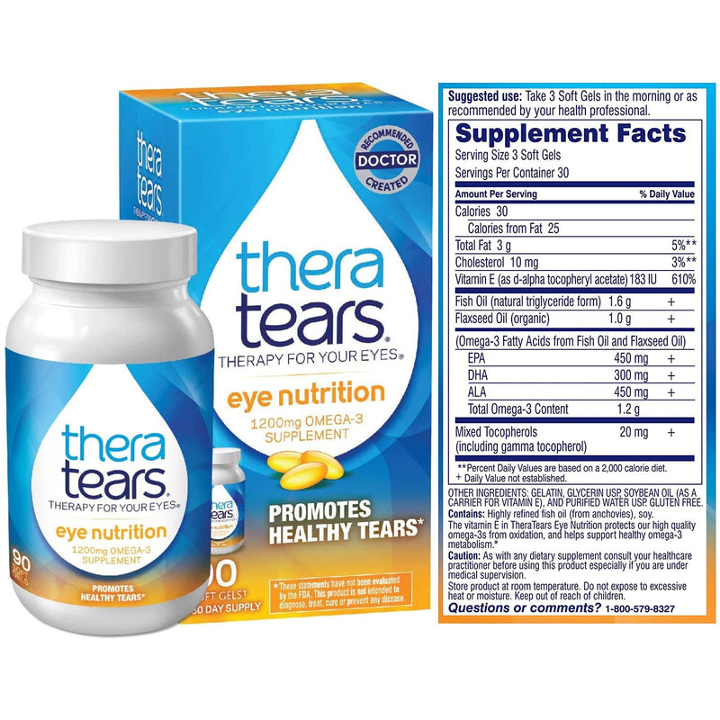 [Australia] - TheraTears 1200mg Omega 3 Supplement for Eye Nutrition VIT E, 90 Count with Thera Tears Eye Drops for Dry Eyes, Provides Long Lasting Relief, 30 mL, 1 Fl Oz (Pack of 1) Value Size 90 Ct Supplement + 1 Oz Eye Drops 