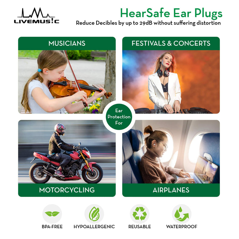[Australia] - LiveMus!c HearSafe Ear Plugs - High Fidelity Earplugs for Musician, Concert, Drummer, DJ & Clubbing - Reusable, Comfortable - Noise Protection, Cancelling (Standard Size) Standard 
