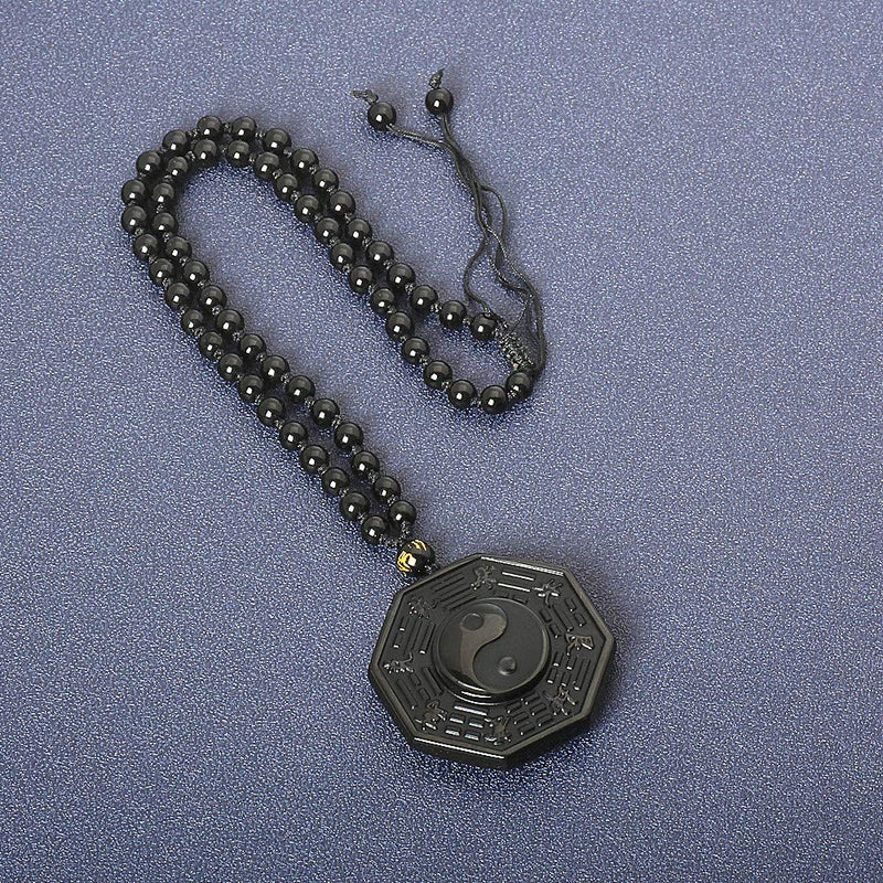 [Australia] - ASGIFT Unique Gifts for Men Women, Black Obsidian Charms Necklace, Healing Crystal Stone Pendant Bagua 