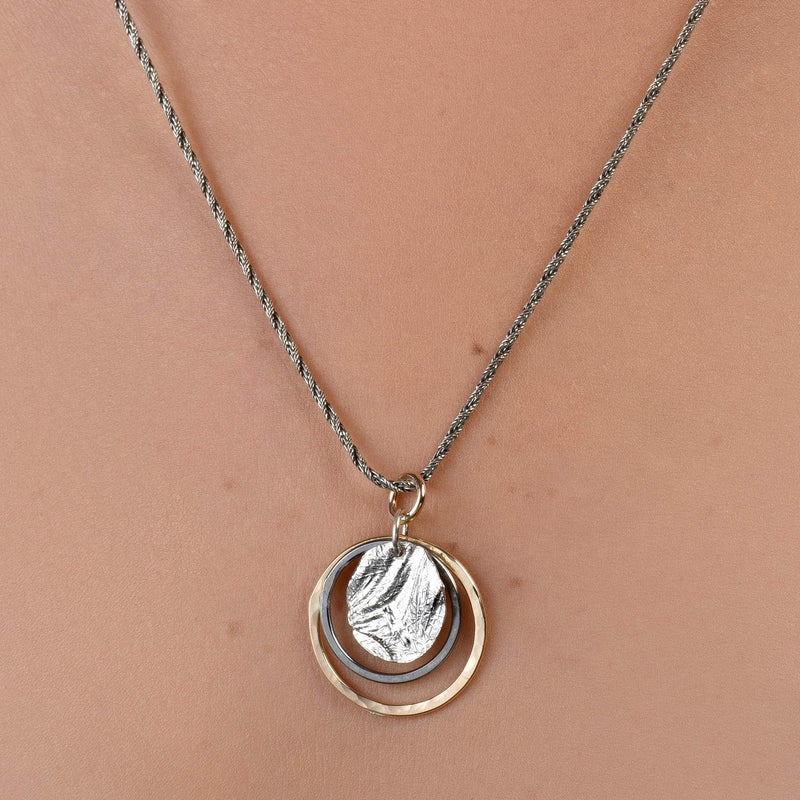 [Australia] - Graduated Circles 925 Sterling Silver and 14k Gold Filled Multi Hoops Drop Pendant 