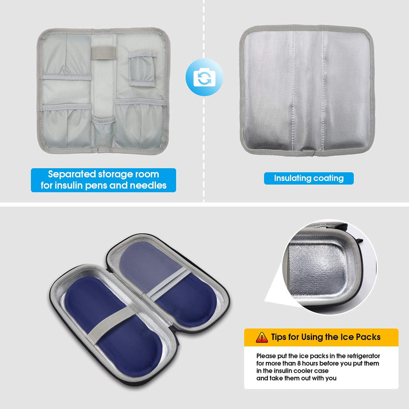 [Australia] - ProCase Insulin Cooler Travel Carrying Case, Diabetic Medication Organizer Insulated Cooling Bag with 2 Ice Packs for Insulin Pens Syringe Needle -Black 