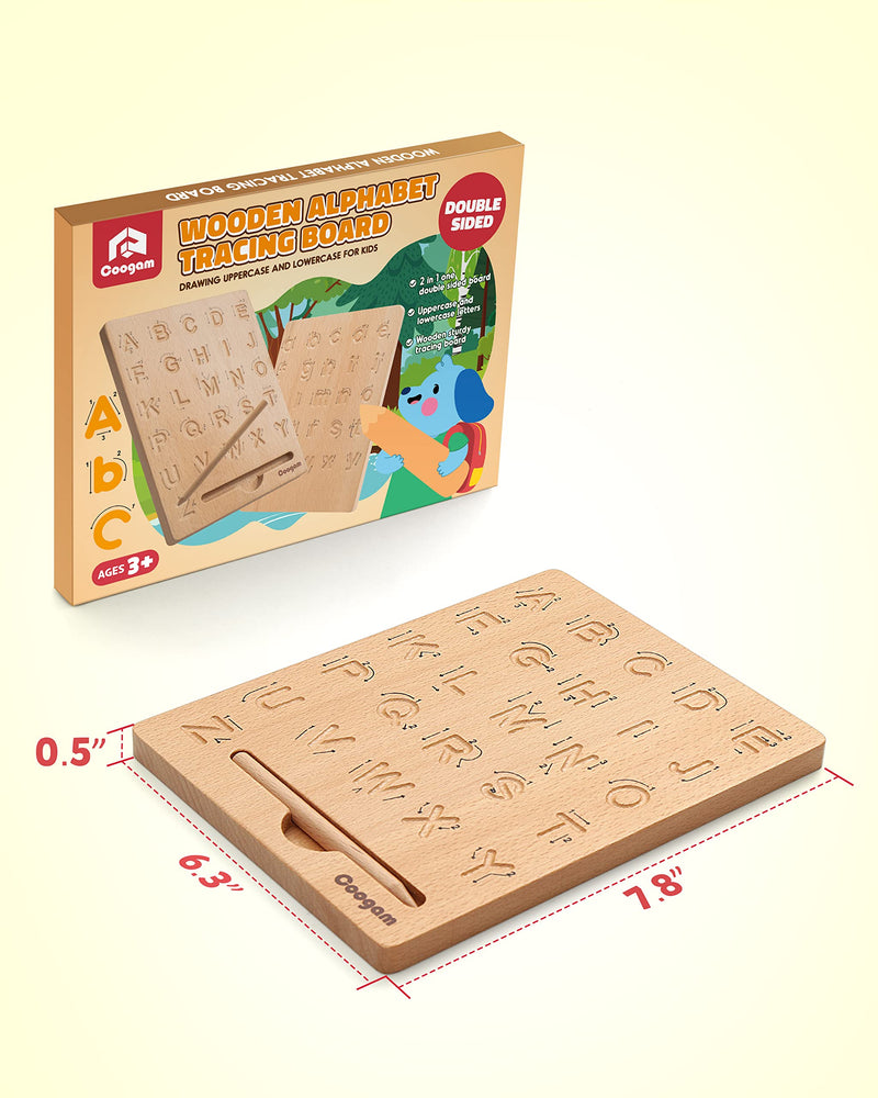 [Australia] - Coogam Wooden Letters Practicing Board, Double-Sided Alphabet Tracing Tool Learning to Write ABC Educational Toy Game Fine Motor Montessori Gift for Preschool 3 4 5 Years Old Kids 