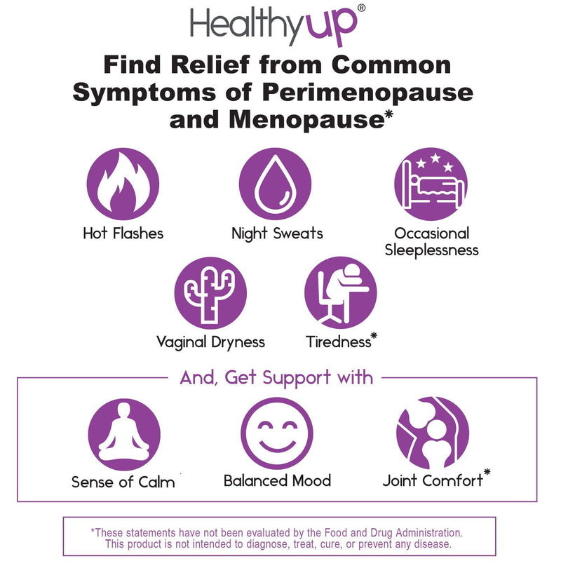 [Australia] - HealthyUp Botanical Menopause Relief Natural Supplements for Women | for Night Sweats, Hot Flash Relief & Better Sleep* | Clinically Researched Ingredients | 60 Veg Capsules | Estrogen Free, Soy Free New 