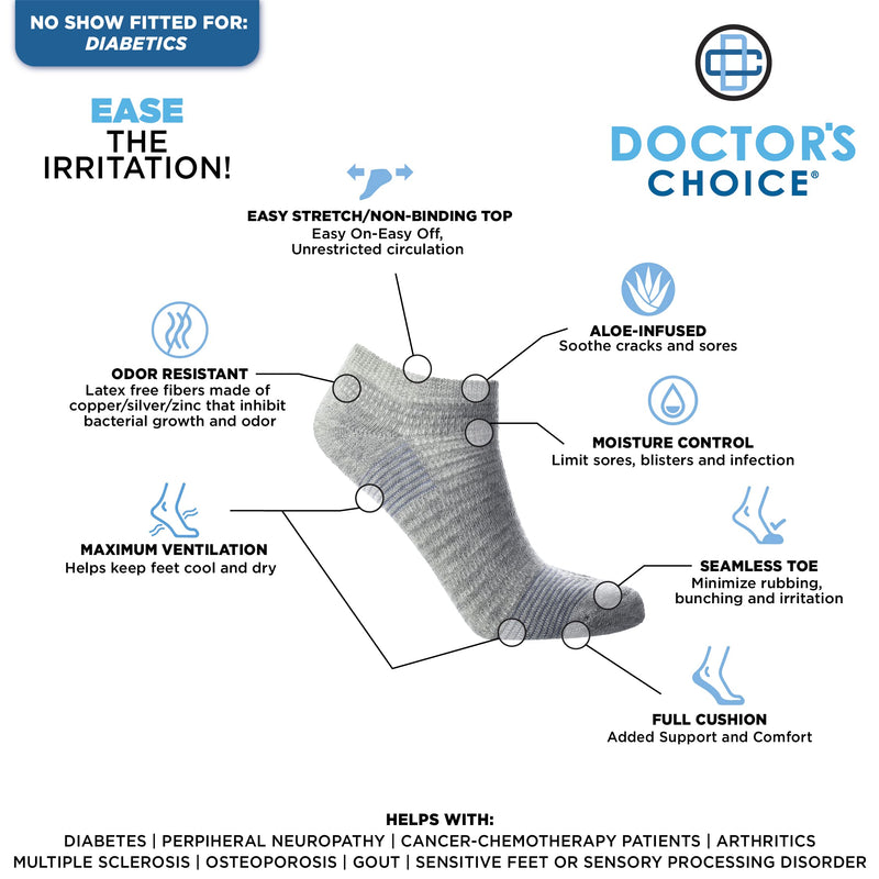 [Australia] - Doctor's Choice Diabetic Socks for Men, Seamless Ankle Socks with Non-Binding Top, Aloe Infused, Provides Extra Comfort for Gout, No Show, 2 Pairs, White, X-Large, Size 13-15 