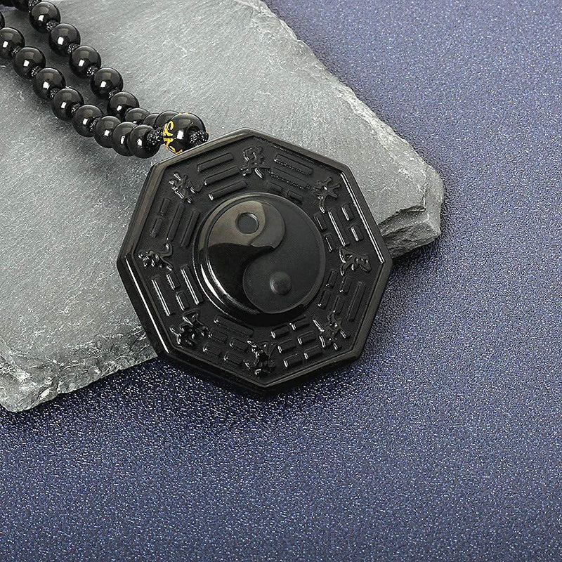 [Australia] - Natural Obsidian Necklace Healing Crystal Amulet Protection Pendant Jewelry Gifts Bagua 01 