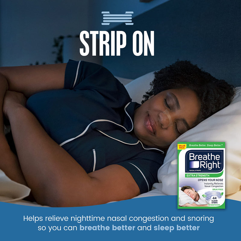 [Australia] - Breathe Right Extra Clear DrugFree Nasal Strips for Nasal Congestion Relief, 44 Count , 1 Count 
