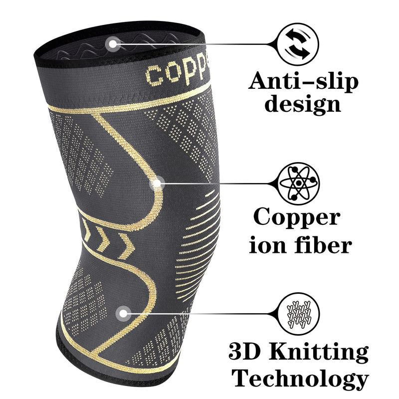 [Australia] - Copper Knee Braces for Knee Pain 2 Pack, Knee Compression Sleeve Support for Men and Women, Medical Grade Knee Pads for Running, Hiking, Working, Arthritis, ACL, Meniscus Tear, Joint Pain Relief Grey+copper Medium 