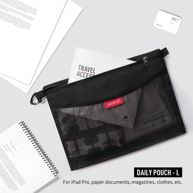[Australia] - pack all 3 Pcs Water-Resistant Material Zipper Pouch Set, Mesh Zipper Bags for Storage, Travel, Office (Black) Black 