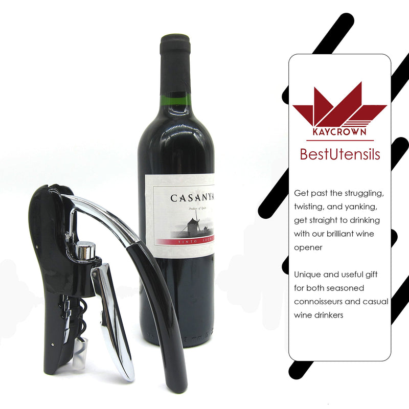 [Australia] - Best Utensils Professional Zinc Alloy Power Wine Opener Octopus Premium Rabbit Lever Corkscrew with Bonus Foil Cutter Waiter Bottle Openers Kit, Black 