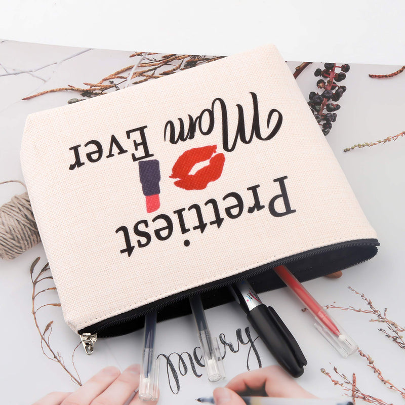 [Australia] - POFULL Prettiest Mom Ever Gifts Mom Cosmetic Bag Mother's Day Gift New Mom Gifts Funny Mom Birthday Makeupbag (Prettiest Mom Makeupbag) Prettiest Mom Makeupbag 