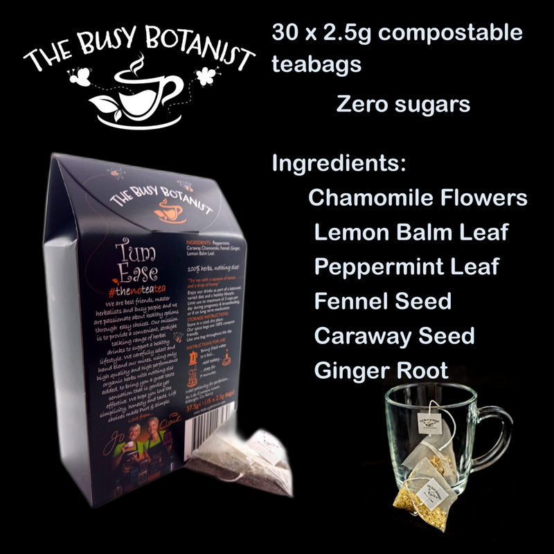 [Australia] - Tum Ease Herbal Tea Bags - Digestion Tea for Bloating Relief and Stomach Ease - Peppermint Tea with Ginger & Chamomile - Caffeine Free, Decaffeinated - 2 x 15 Loose Leaf Tea Bags by The Busy Botanist 
