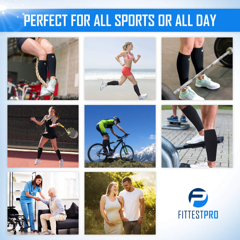 [Australia] - Calf Compression Sleeves and Leg Wraps (4 Piece) Shin Splint Support, Calve Guards for Men and Women - Braces Provide Healthy Circulation Pain Relief for Running, Basketball, Cycling, Maternity Large - X-Large Black Calf Sleeves Package 