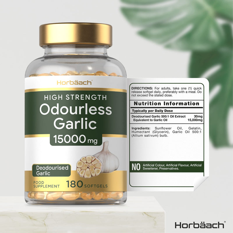 [Australia] - Odourless Garlic Oil 15,000mg | 180 Softgel Capsules | High Strength | Deodourised | Healthy Heart Supplement | Non-GMO, Gluten Free 