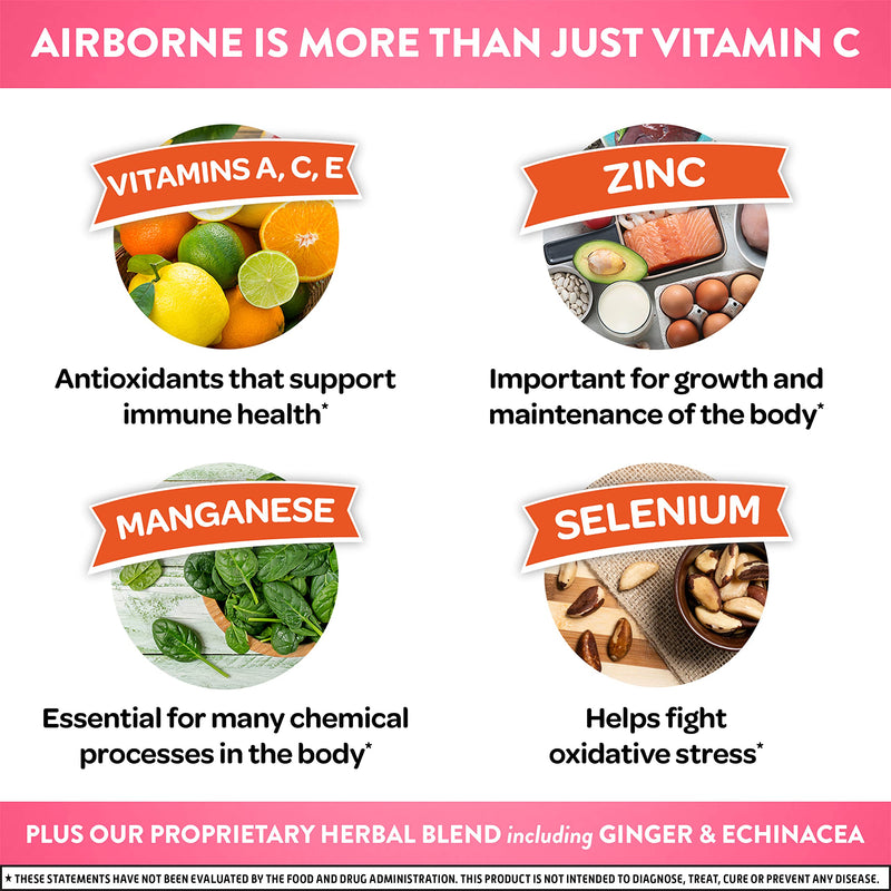 [Australia] - Airborne 1000mg Vitamin C with Zinc Effervescent Tablets, Immune Support Supplement with Powerful Antioxidants Vitamins A C & E - (30 count box), Very Berry Flavor, Fizzy Drink Tablets, Gluten-Free 