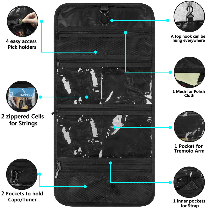 [Australia] - Geekria Elite Guitar Accessory Organizer, Foldable Bag, Easy Access Pockets Case, Picks Parts Holder Storage (Dark Grey) 