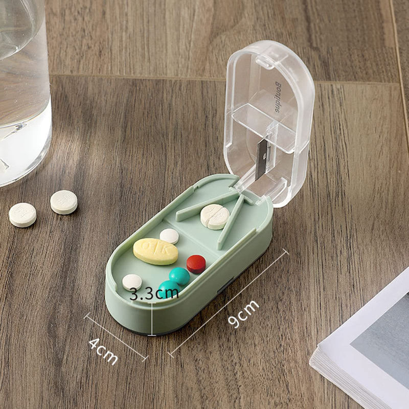 [Australia] - iJiZuo Pill Cutter, Pill Tablet Cutter for Small or Large Pills, Portable Pill Dispenser, Travel Pill Case, Portable Tablet Cutter with Blade and Storage Compartment-Green 
