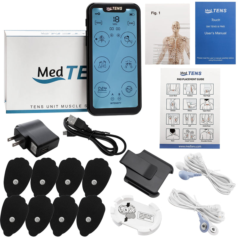 [Australia] - MedTens Tens Unit EMS Muscle Stimulator Touchscreen Rechargeable Tens Machine Device 24 Massage Modes 8 Large Replacement Pads Dual Channel Pain Relief Therapy Pulse Therapy Device 