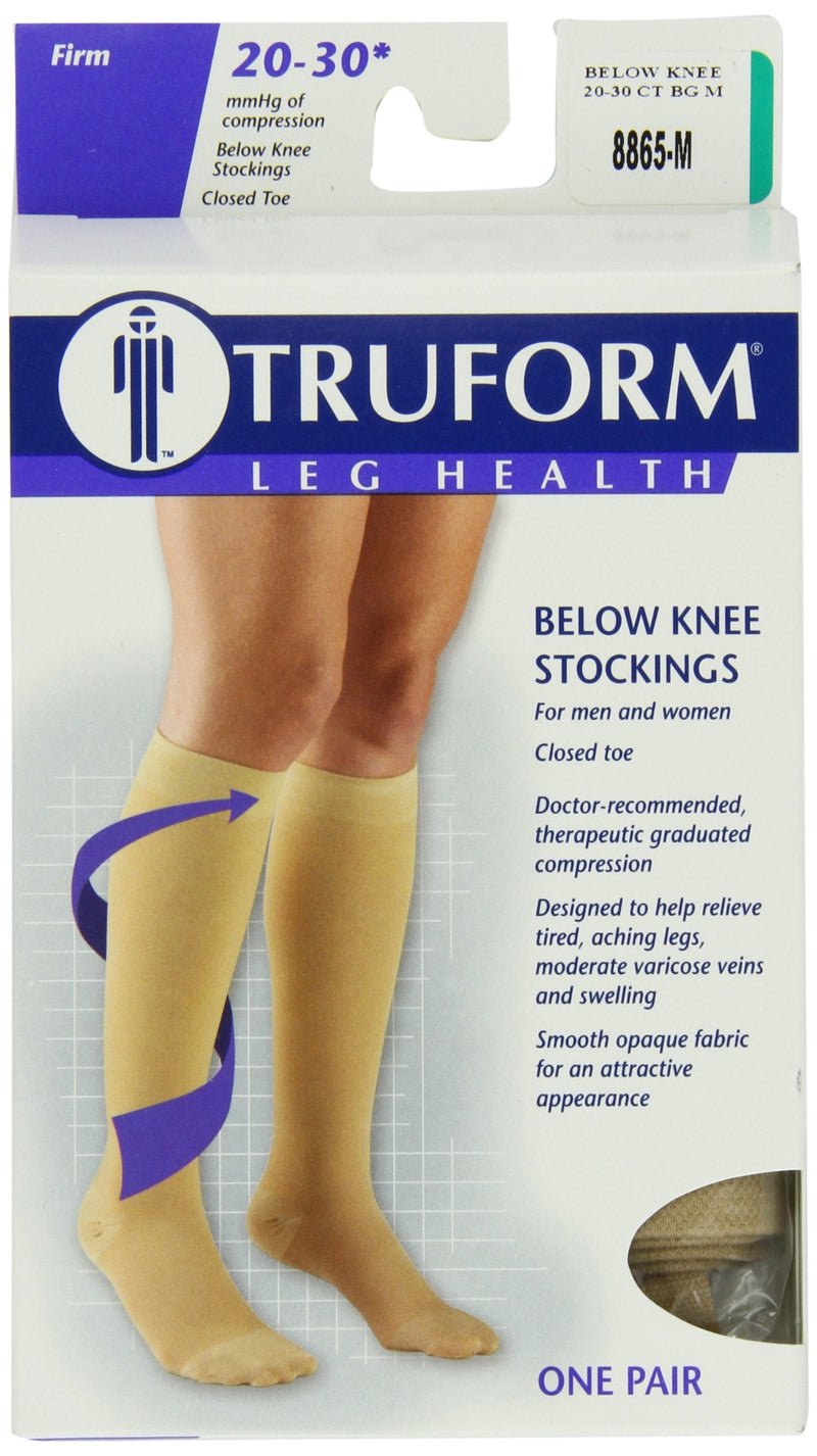 [Australia] - Truform 20-30 mmHg Compression Stockings for Men and Women, Knee High Length, Closed Toe, Beige, Medium Medium (1 Pair) 