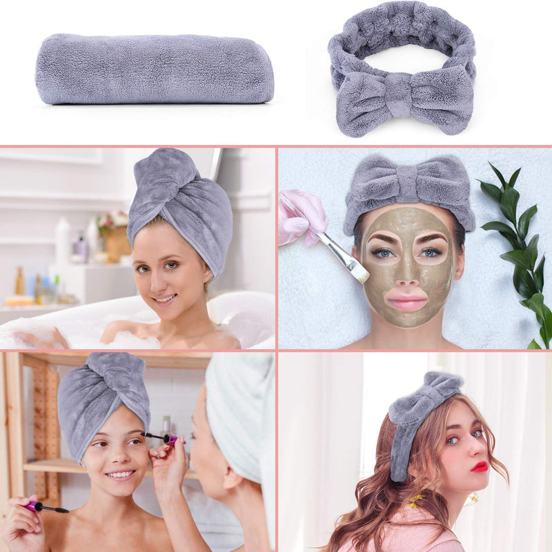 [Australia] - Microfiber Hair Towel Wrap Set - Anti Frizz Microfiber Hair Towel for Curly Long Hair Drying Towels with Makeup Headband-Quick Magic Hair Dry for Women- Gift Box 