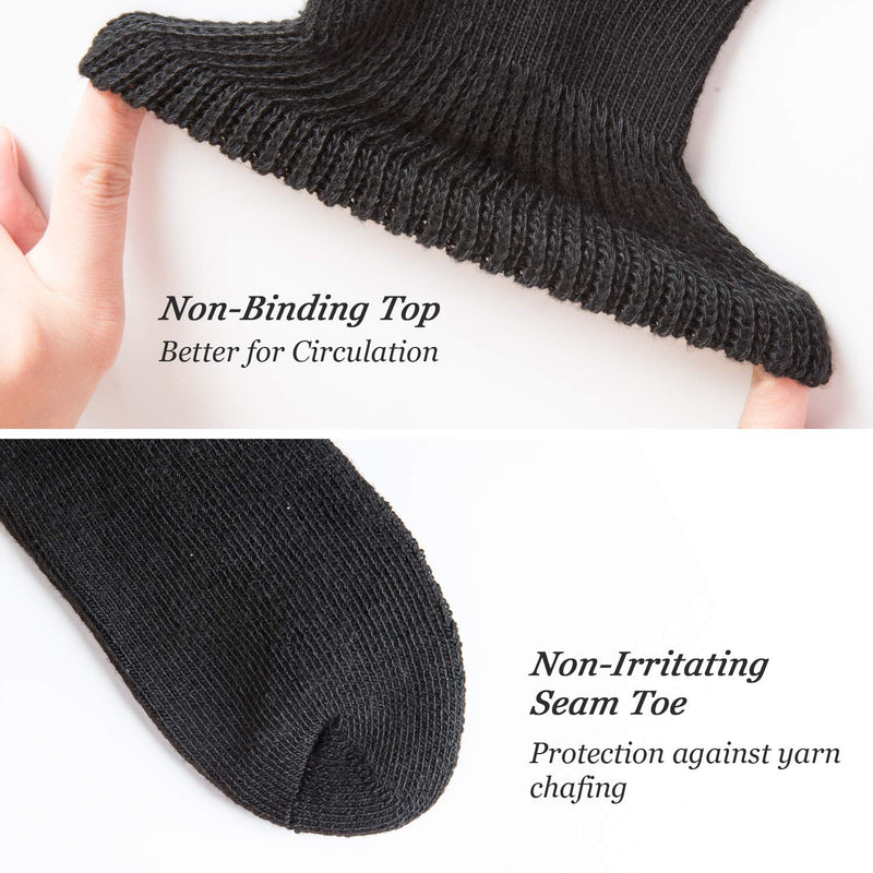 [Australia] - +MD Diabetic Quarter Socks for Men & Womens Non Binding Top for Swollen Feet 6 Pack 9-11 Black(6pairs) 
