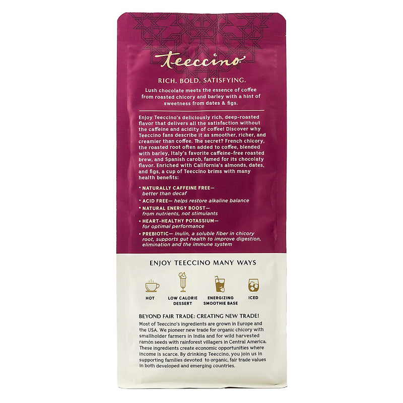 [Australia] - Teeccino Chicory Coffee Alternative - Mocha - Ground Herbal Coffee That’s Prebiotic, Caffeine-Free & Acid Free, Medium Roast, 11 Ounce 