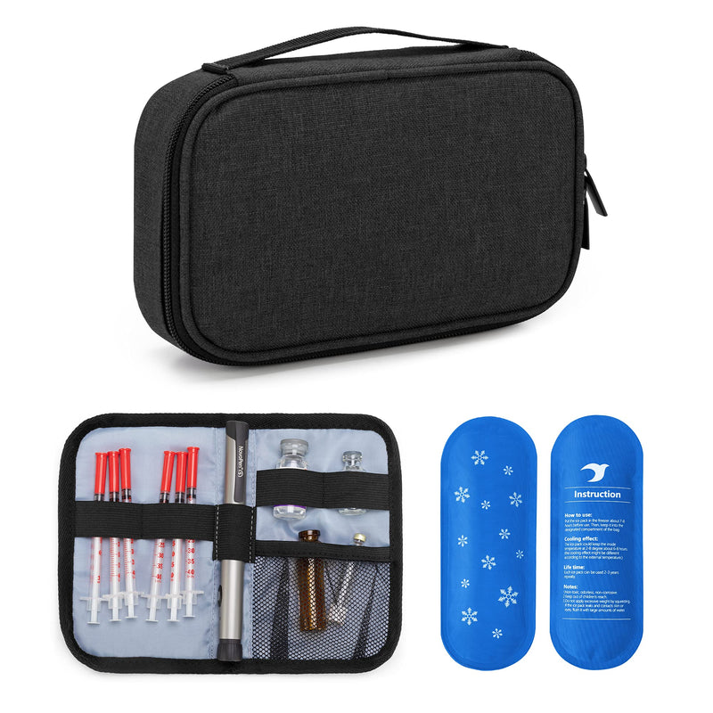[Australia] - Yarwo Insulin Cooler Travel Case for Kid and Adult, Diabetic Organizer with 2 Ice Packs for Insulin Pens and Other Diabetic Supplies, Black 