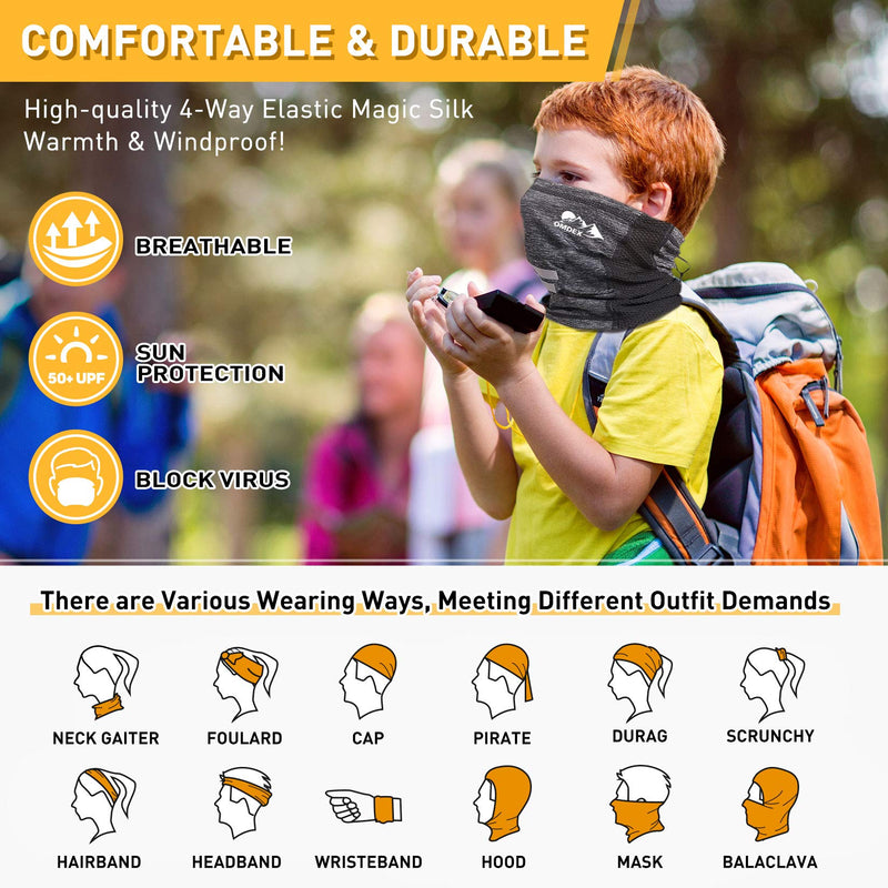 [Australia] - OMDEX 3 Pack Kids Neck Gaiter Mask with Filter and Drawstring Adjustable Breathable Face Cover UPF 50 Sunprotection Lightweight for Women Boys Girls. 