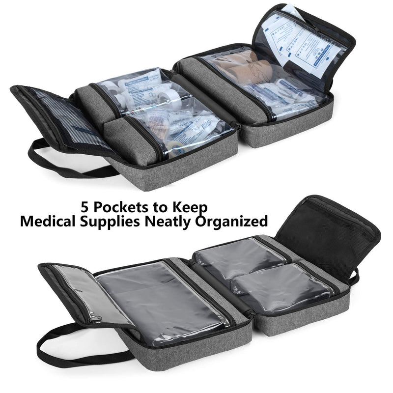 [Australia] - Trunab Small First Aid Kit Bag Empty Portable Emergency Kits Trauma Bag, Ideal for Car, Home, Camping and Hiking, Grey, Bag ONLY - Patented Design 