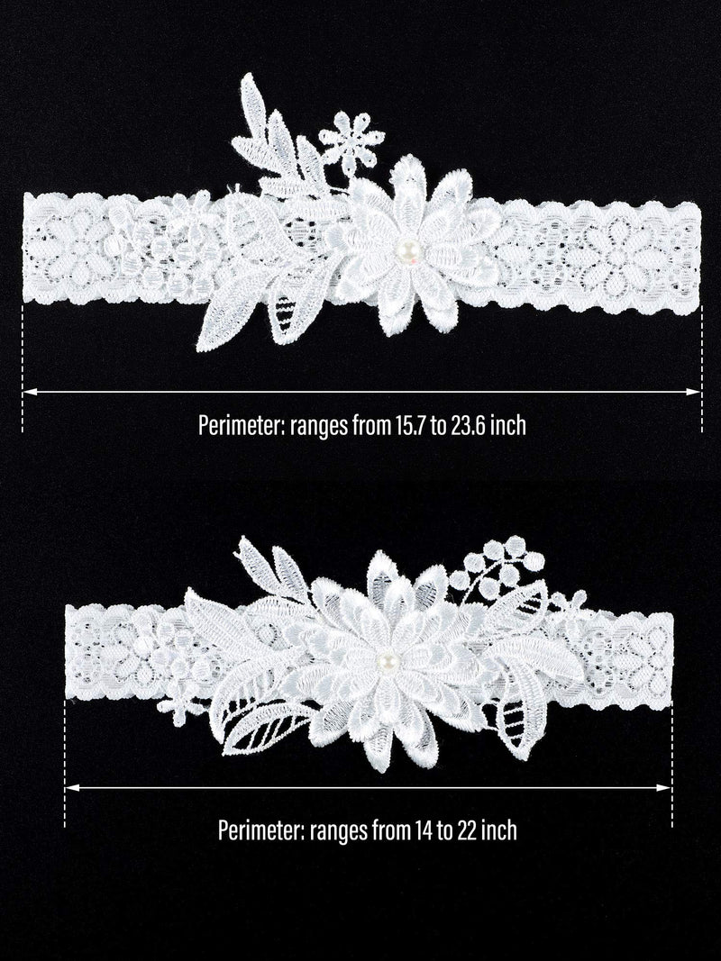 [Australia] - 2 Pieces Wedding Garters Daisy Lace Bridal Garter Hand Sewn Faux Pearls Garter for Bride Milk White 
