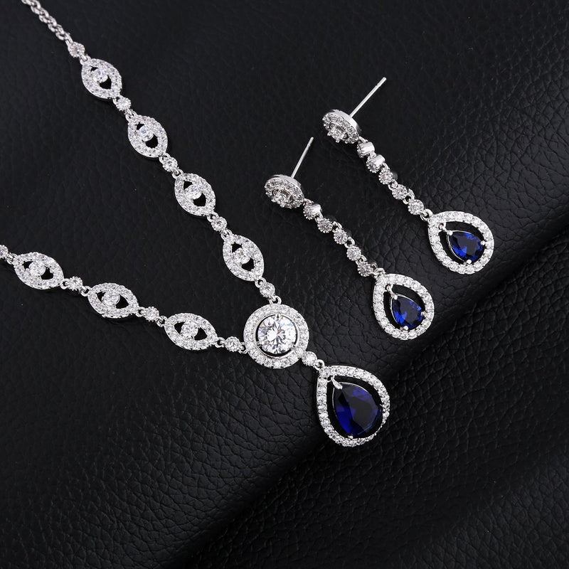 [Australia] - GULICX AAA Cubic Zirconia CZ Silver Plated Base Women's Party Jewelry Set Earrings Pendant Necklace 