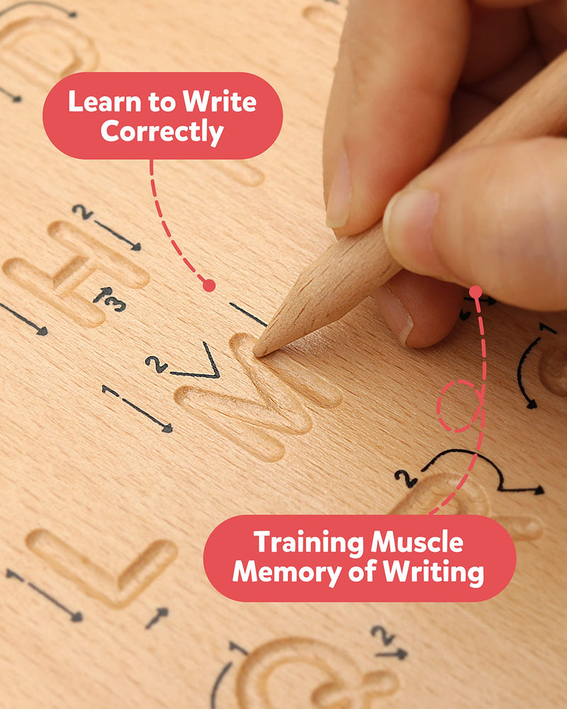[Australia] - Coogam Wooden Letters Practicing Board, Double-Sided Alphabet Tracing Tool Learning to Write ABC Educational Toy Game Fine Motor Montessori Gift for Preschool 3 4 5 Years Old Kids 