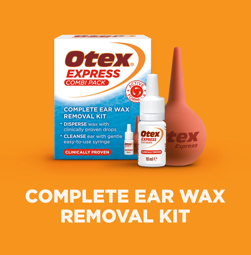 [Australia] - Otex Express Combi Pack, Clinically Proven Ear Wax Removal Kit with Drops and Bulb Syringe For Excessive, Hardened Ear Wax,10ml Single 