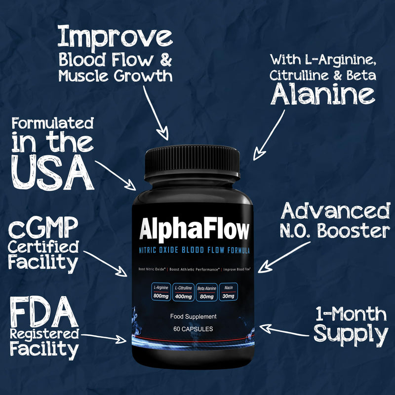 [Australia] - AlphaFlow L-Arginine, L-Citrulline & Beta Alanine | 1340mg Nitric Oxide (NO) Booster for Muscle Growth, Blood Flow, Vascularity & Size | Money Back Guarantee | 60 Vege Capsules 