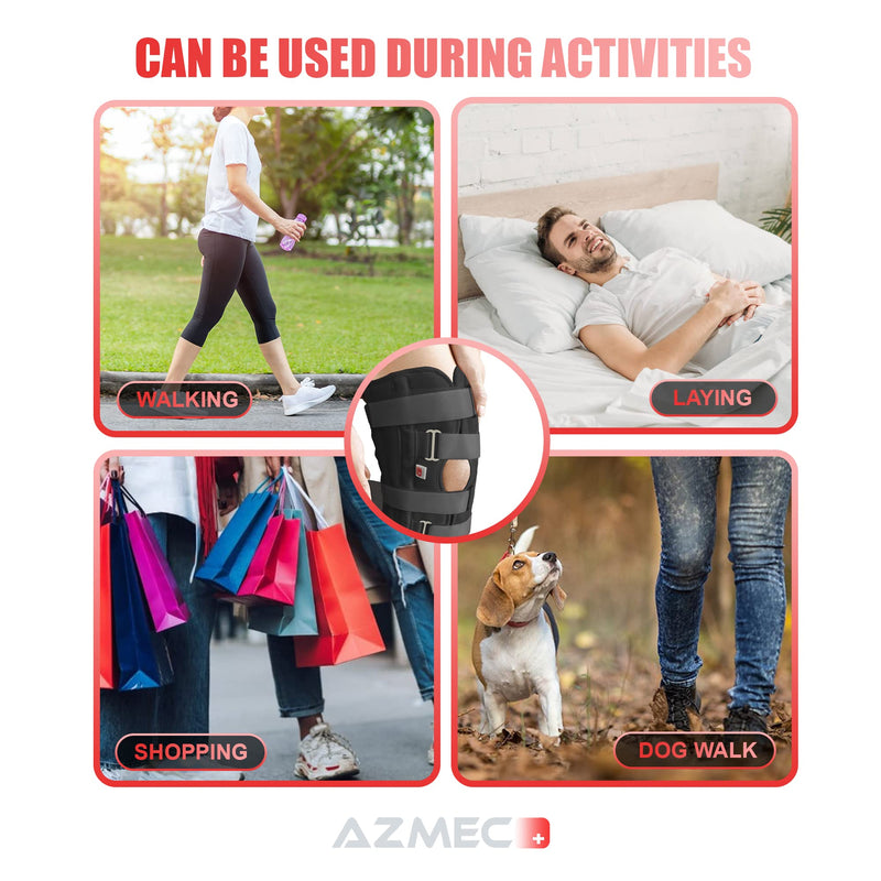 [Australia] - AZMEC Leg Brace Tri-Panel Orthopedic Knee Immobilizer 12" Long Adjustable Knee Splint – Lightweight Universal Leg Brace for Women and Men - Black 